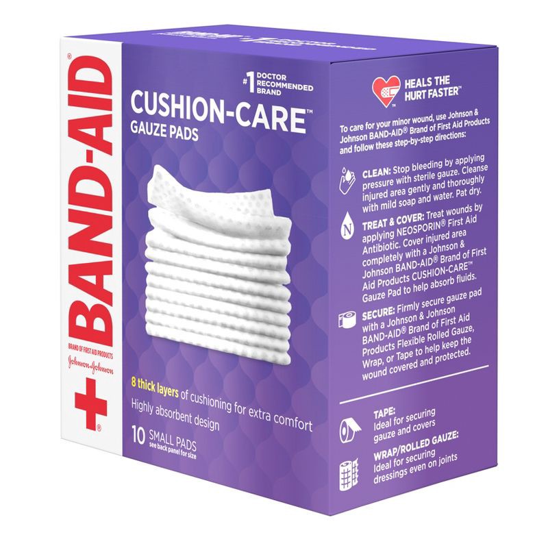 slide 5 of 7, Johnson & Johnson Brand Cushion Care Gauze Pads, Small, 2 in x 2 in - 10 ct, 10 ct