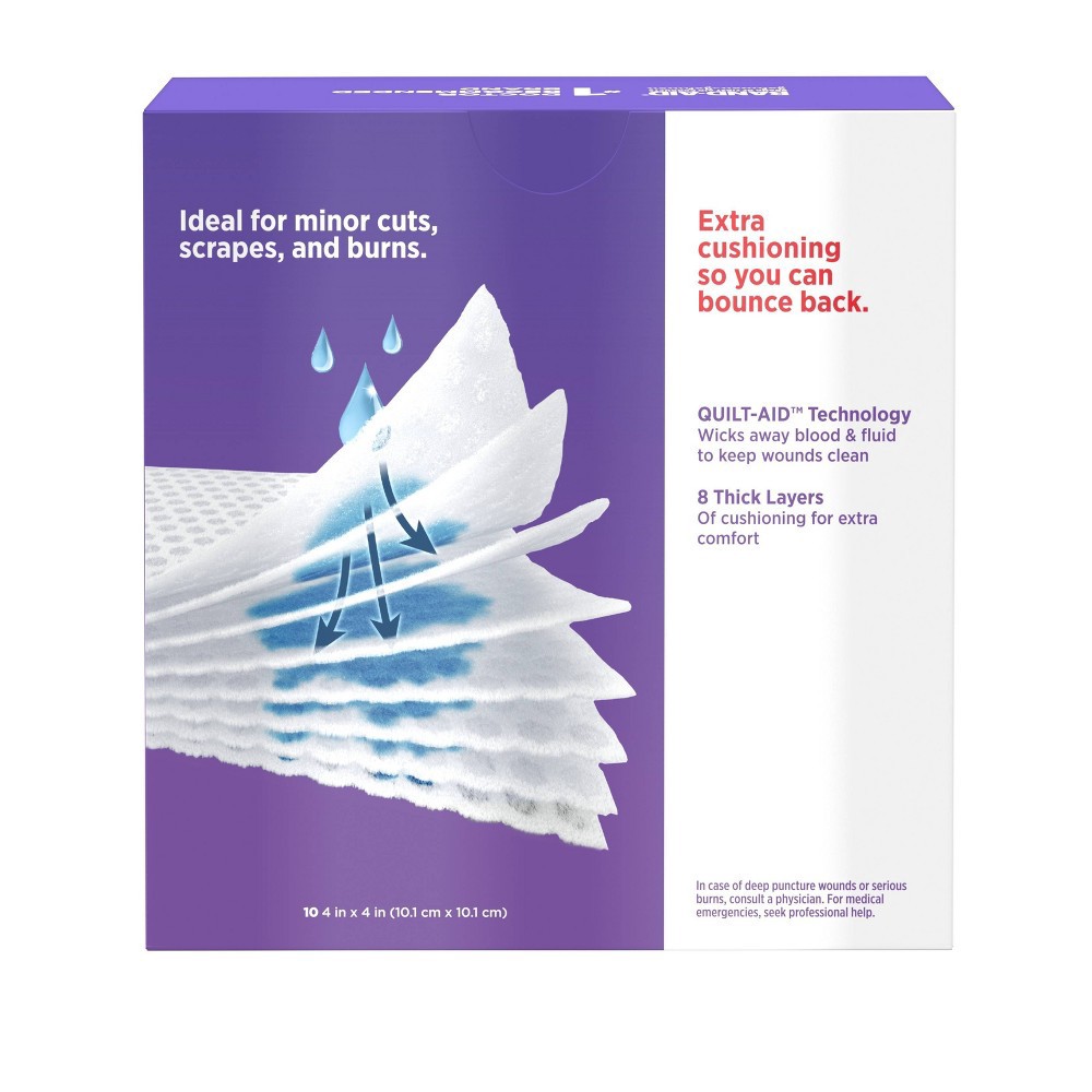 slide 4 of 9, Johnson & Johnson Band-Aid Brand Cushion Care Gauze Pads, Large, 4 in x 4 in - 10 ct, 10 ct
