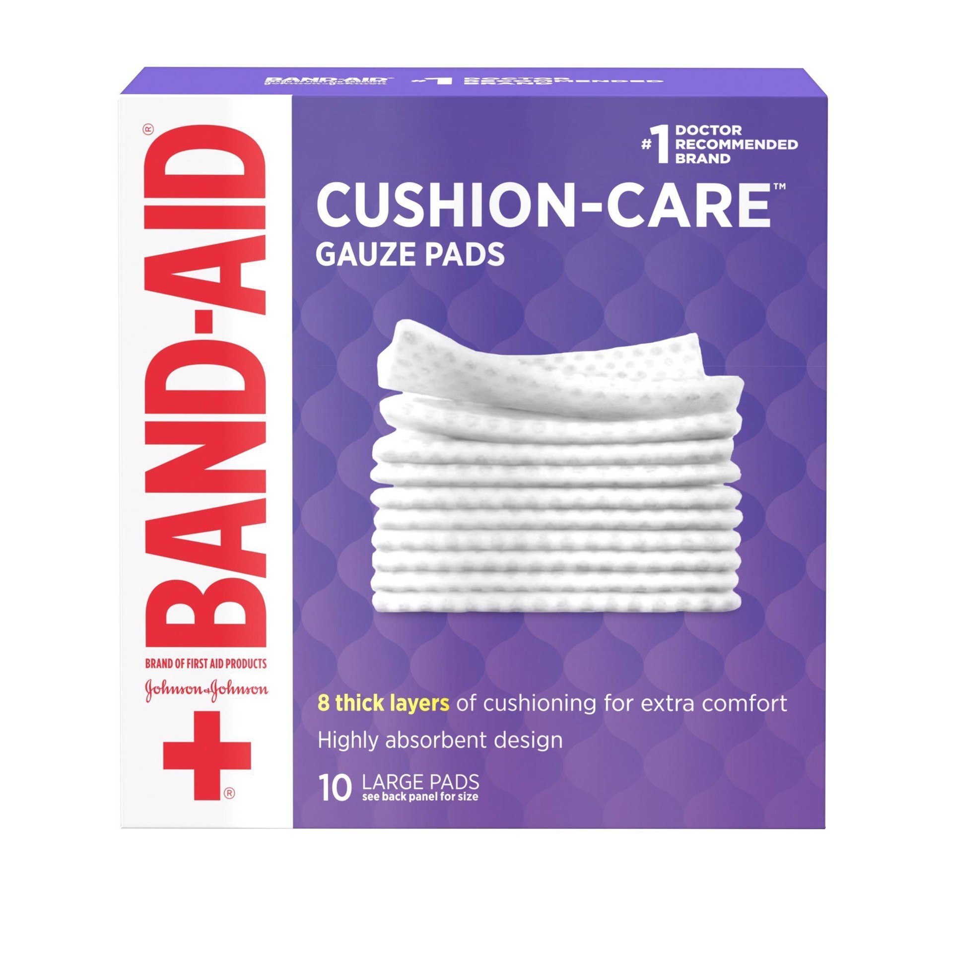 slide 1 of 9, Johnson & Johnson Band-Aid Brand Cushion Care Gauze Pads, Large, 4 in x 4 in - 10 ct, 10 ct