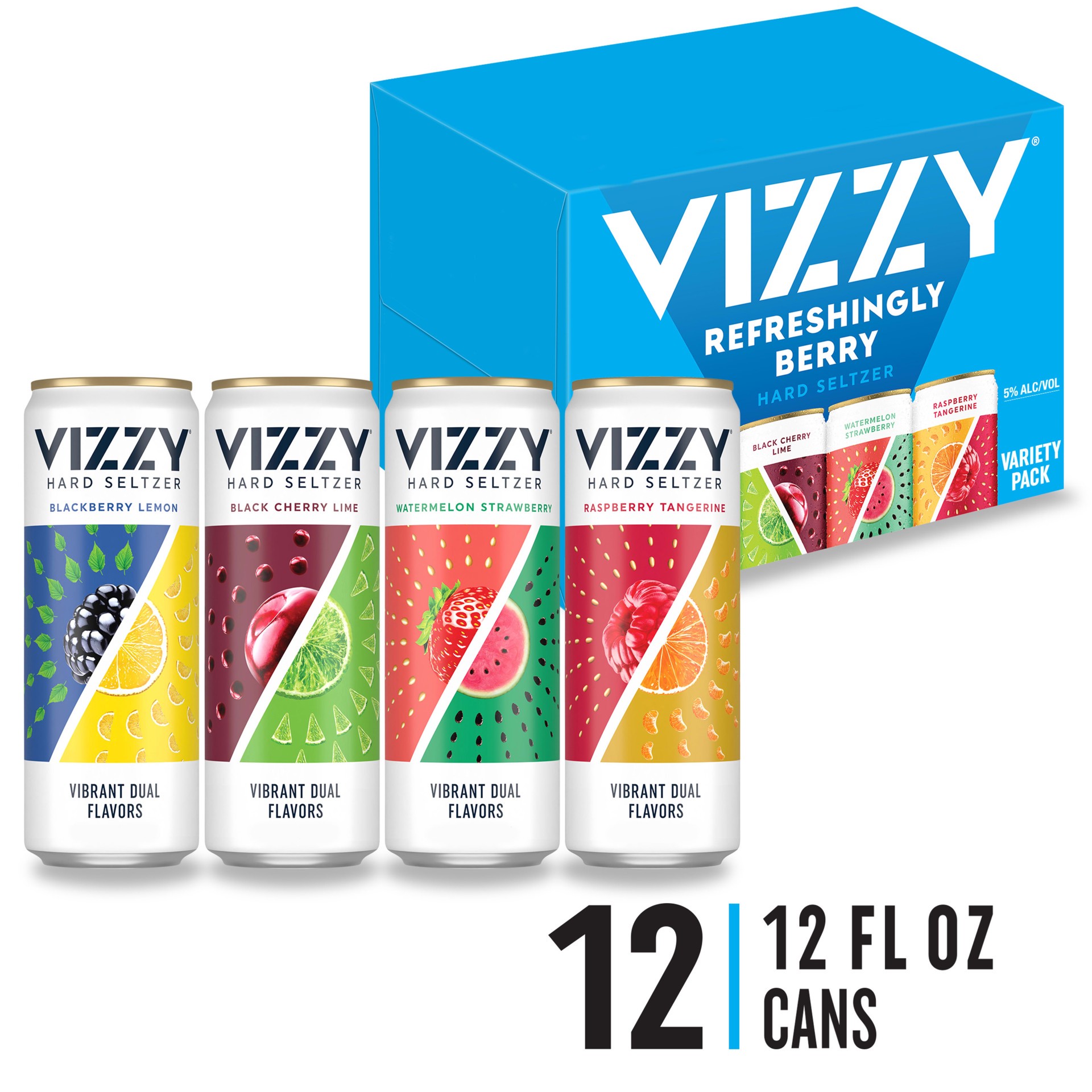 slide 1 of 9, Vizzy Variety Pack 2 Vizzy Hard Seltzer Berry Variety Pack, 12 Pack, 12 fl oz Cans, 5% ABV, 12 fl oz