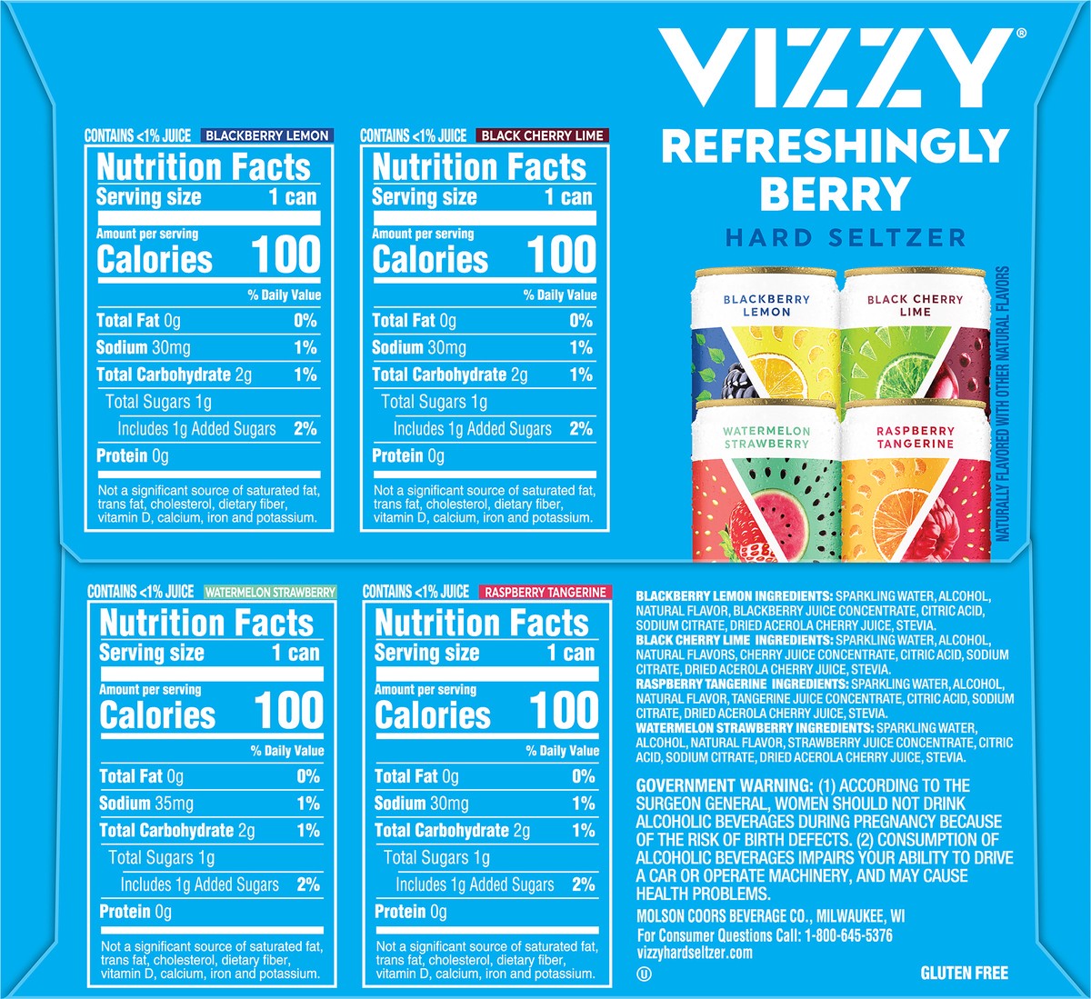 slide 5 of 9, Vizzy Variety Pack 2 Vizzy Hard Seltzer Berry Variety Pack, 12 Pack, 12 fl oz Cans, 5% ABV, 12 fl oz