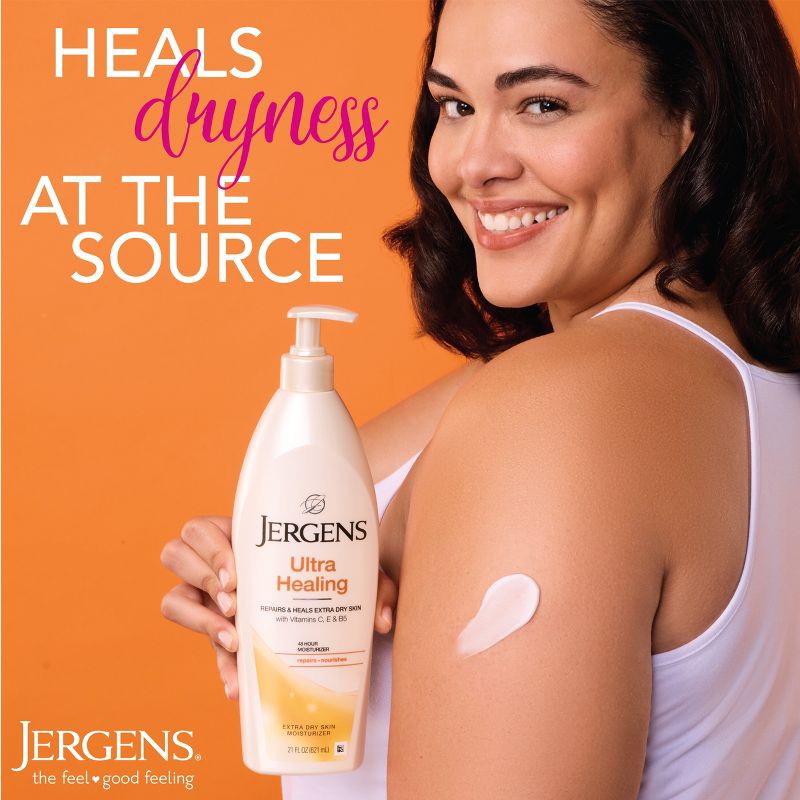 slide 4 of 9, Jergens Ultra Healing Hand and Body Lotion, Dry Skin Moisturizer with Vitamins C, E, and B5 Scented - 21 fl oz, 21 fl oz