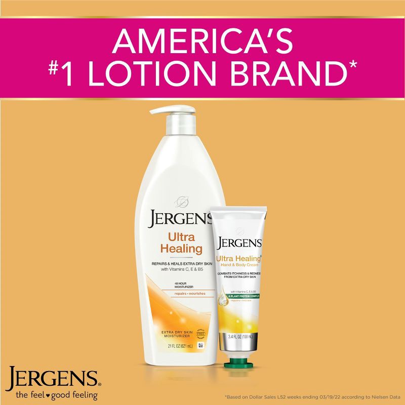 slide 9 of 9, Jergens Ultra Healing Hand and Body Lotion, Dry Skin Moisturizer with Vitamins C, E, and B5 Scented - 21 fl oz, 21 fl oz