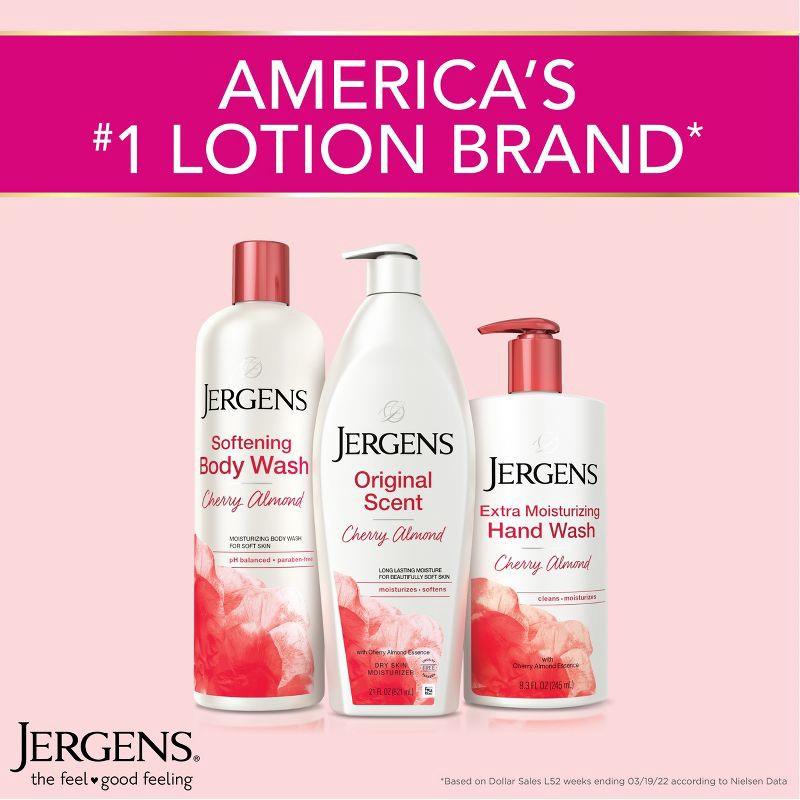 slide 9 of 10, Jergens Original Scent with Cherry Almond Essence Dry Skin Moisturizer, Long Lasting Hydration - 21 fl oz, 21 fl oz