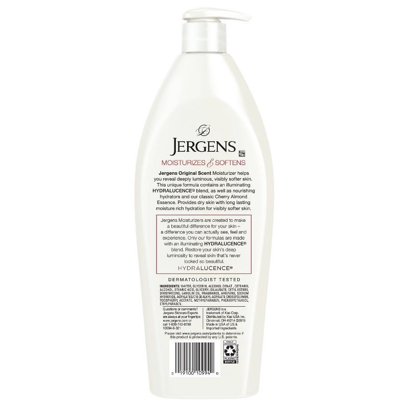 slide 10 of 10, Jergens Original Scent with Cherry Almond Essence Dry Skin Moisturizer, Long Lasting Hydration - 21 fl oz, 21 fl oz