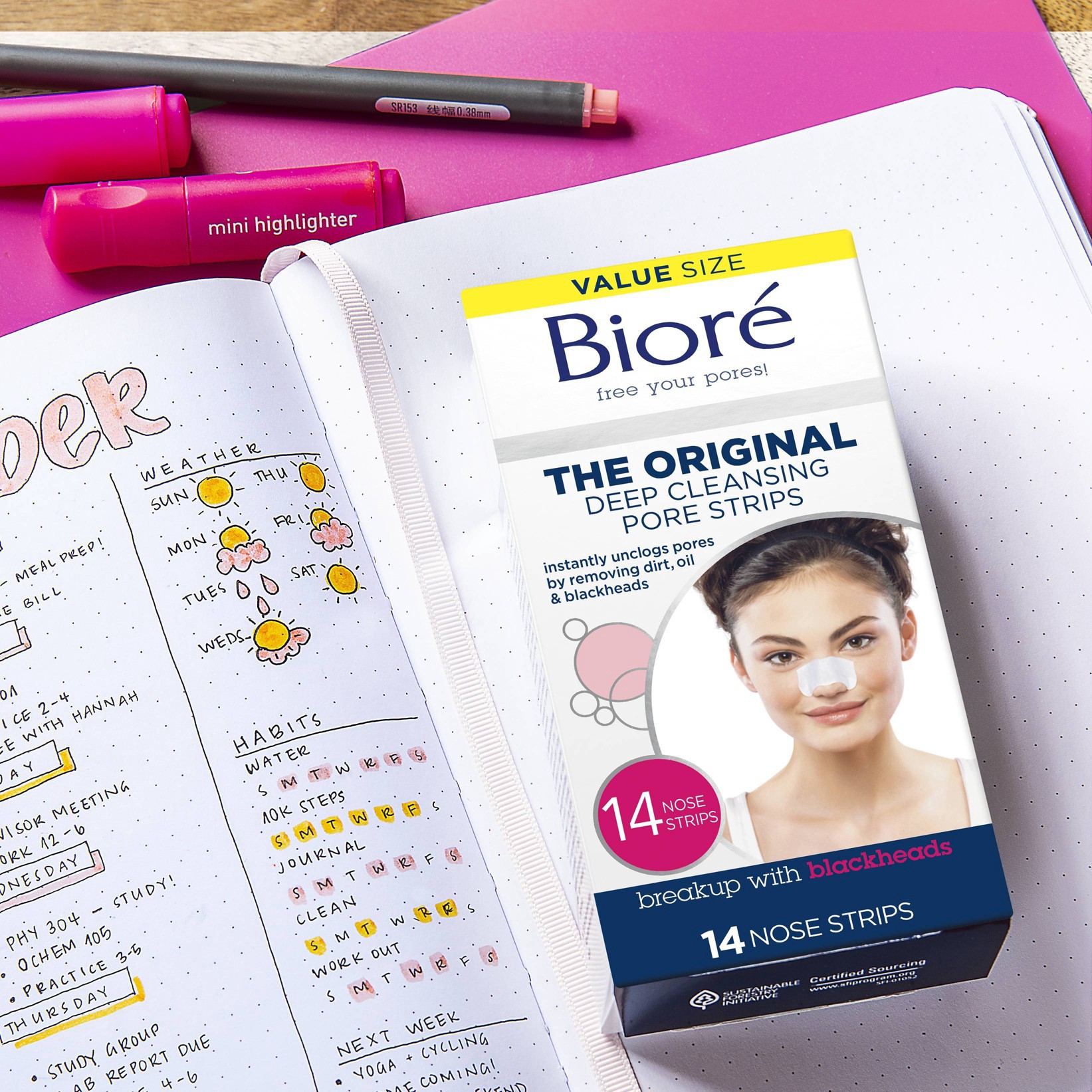 slide 2 of 6, Biore Deep Cleansing Pore Strips, Blackhead Remover, Nose Strips For Deep Pore Cleansing, Oil-Free - 14ct, 14 ct