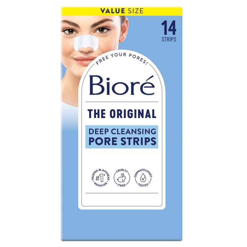 slide 1 of 9, Biore Deep Cleansing Pore Strips, Blackhead Remover, Nose Strips For Deep Pore Cleansing, Oil-Free - 14ct, 14 ct