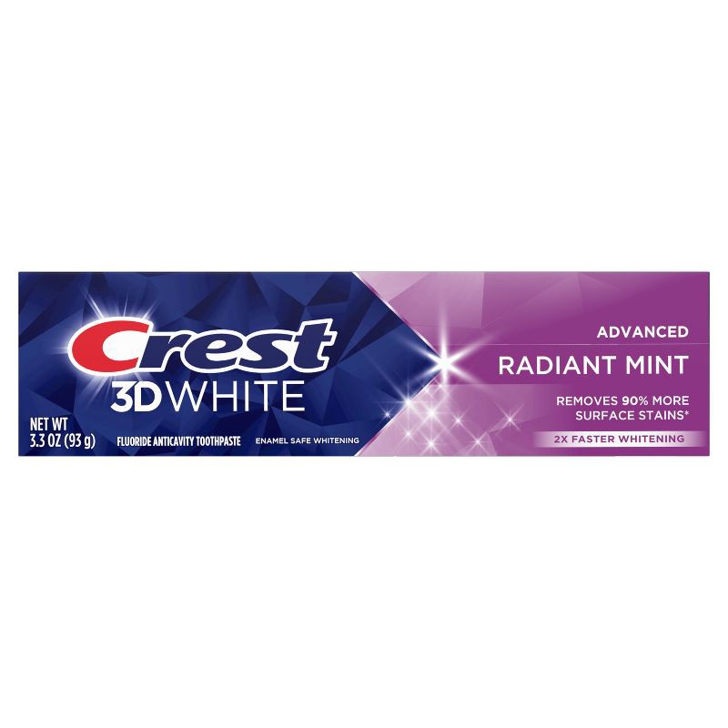 slide 2 of 10, Crest 3D White Advanced Teeth Whitening Toothpaste, Radiant Mint - 3.3 oz, 3.3 oz