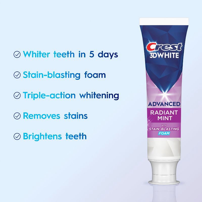 slide 2 of 15, Crest 3D White Advanced Teeth Whitening Toothpaste - Radiant Mint - 3.3 oz, 3.3 oz