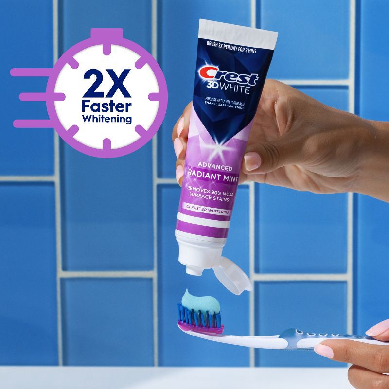 slide 7 of 10, Crest 3D White Advanced Teeth Whitening Toothpaste, Radiant Mint - 3.3 oz, 3.3 oz