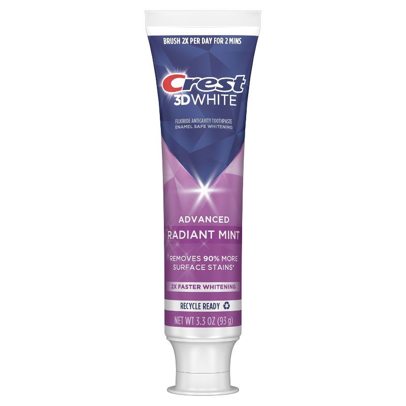 slide 9 of 10, Crest 3D White Advanced Teeth Whitening Toothpaste, Radiant Mint - 3.3 oz, 3.3 oz