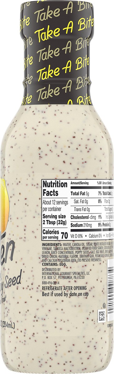 slide 9 of 9, Bitten Creamy Lemon Poppy Seed Dressing with Real Fruit, 12 fl oz Bottle, 12 fl oz