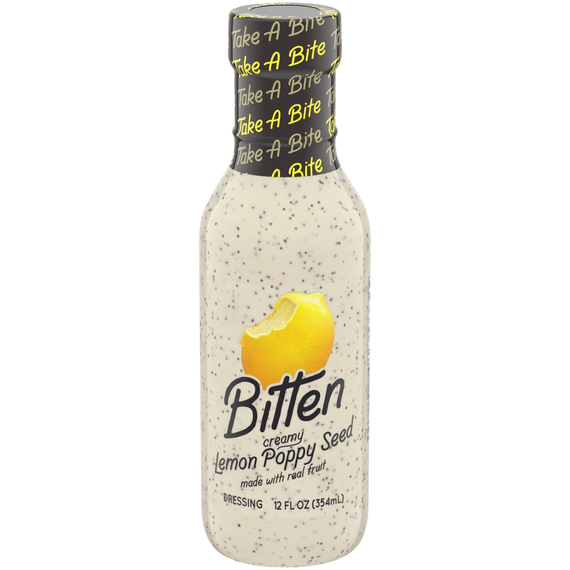 slide 1 of 1, Bitten Creamy Lemon Poppy Seed Dressing with Real Fruit Bottle, 12 fl oz