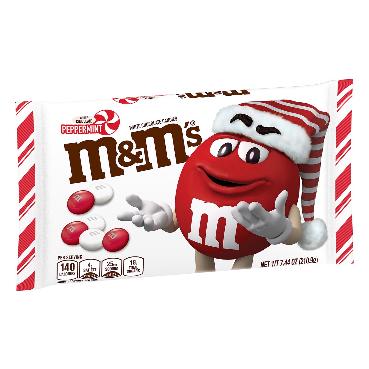 slide 4 of 9, M&M's Holiday White Peppermint Chocolate Candy, 7.44 oz