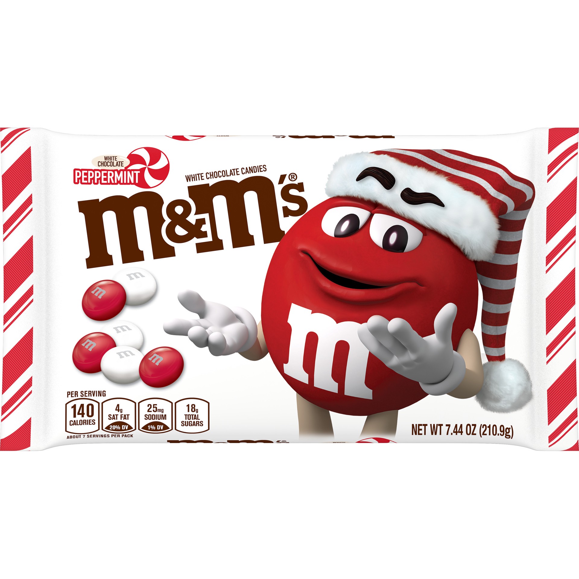 slide 1 of 9, M&M's Holiday White Peppermint Chocolate Candy, 7.44 oz