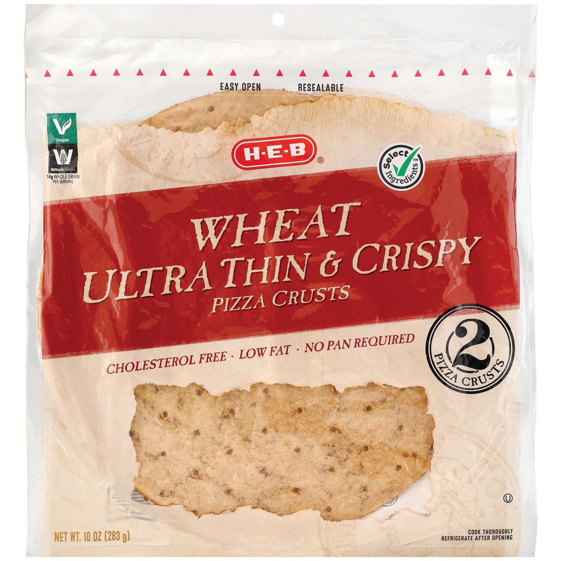 slide 1 of 1, H-E-B Whole Wheat Ultra Thin & Crispy 12" Pizza Crusts, 2 ct