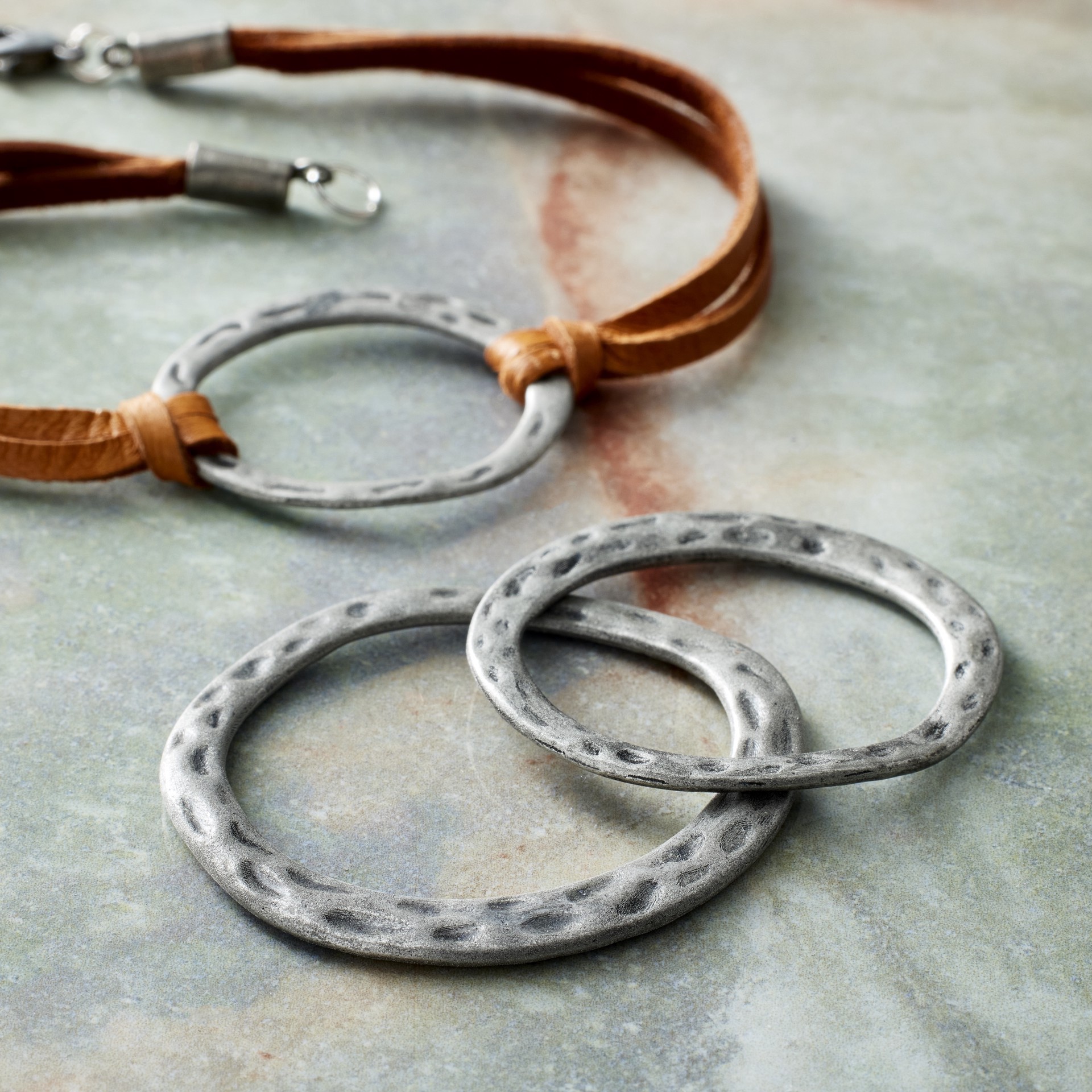 slide 3 of 3, Hammered Silver Oxide Cord Connectors By Bead Landing, 27 mm