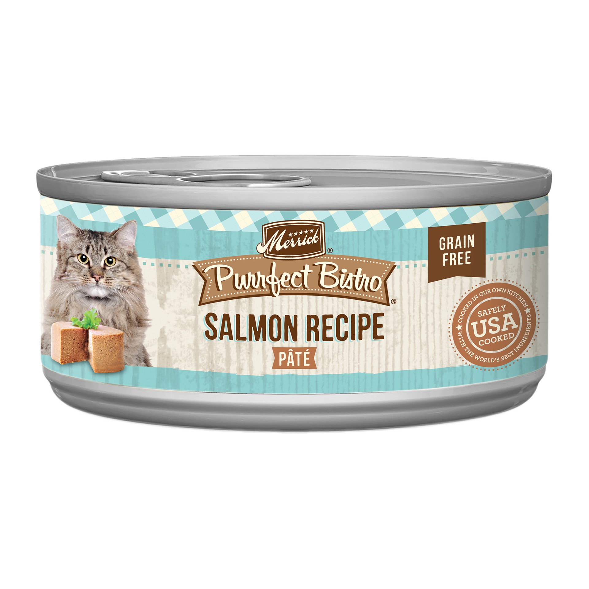 slide 1 of 7, Merrick Purrfect Bistro Grain Free Premium Soft Canned Pate Adult Wet Cat Food, High Protein Salmon Recipe, 3 oz