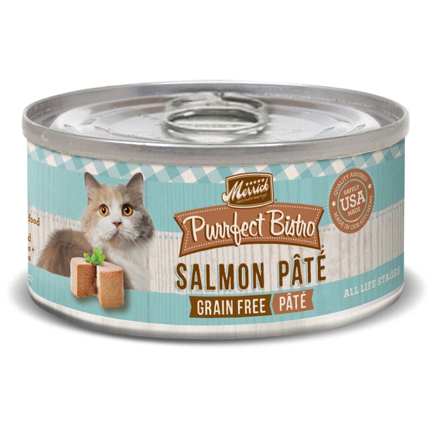 slide 1 of 1, Merrick Purrfect Bistro Grain Free Salmon Pate Canned Cat Food, 3 oz