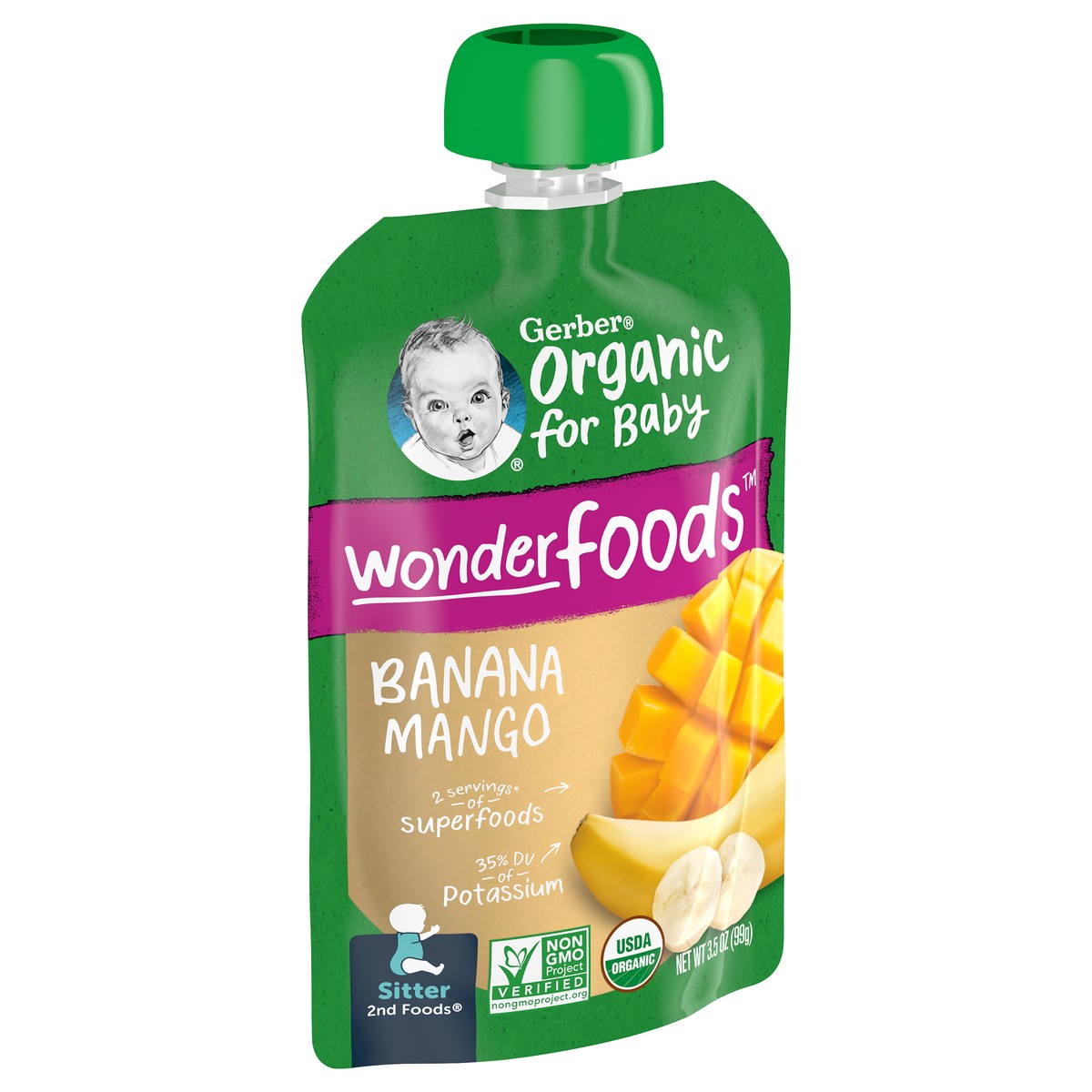 slide 2 of 12, Gerber 2nd Foods Organic for Baby, Banana Mango, 3.5 oz Pouch, 3.5 oz