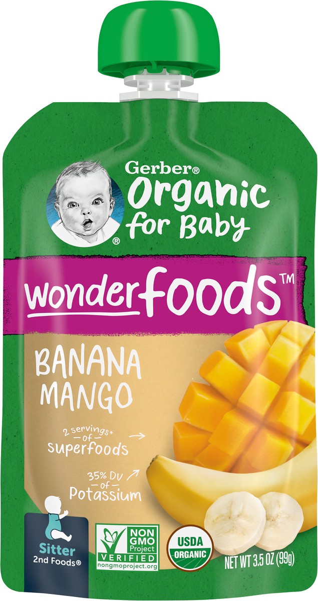 slide 10 of 12, Gerber 2nd Foods Organic for Baby, Banana Mango, 3.5 oz Pouch, 3.5 oz