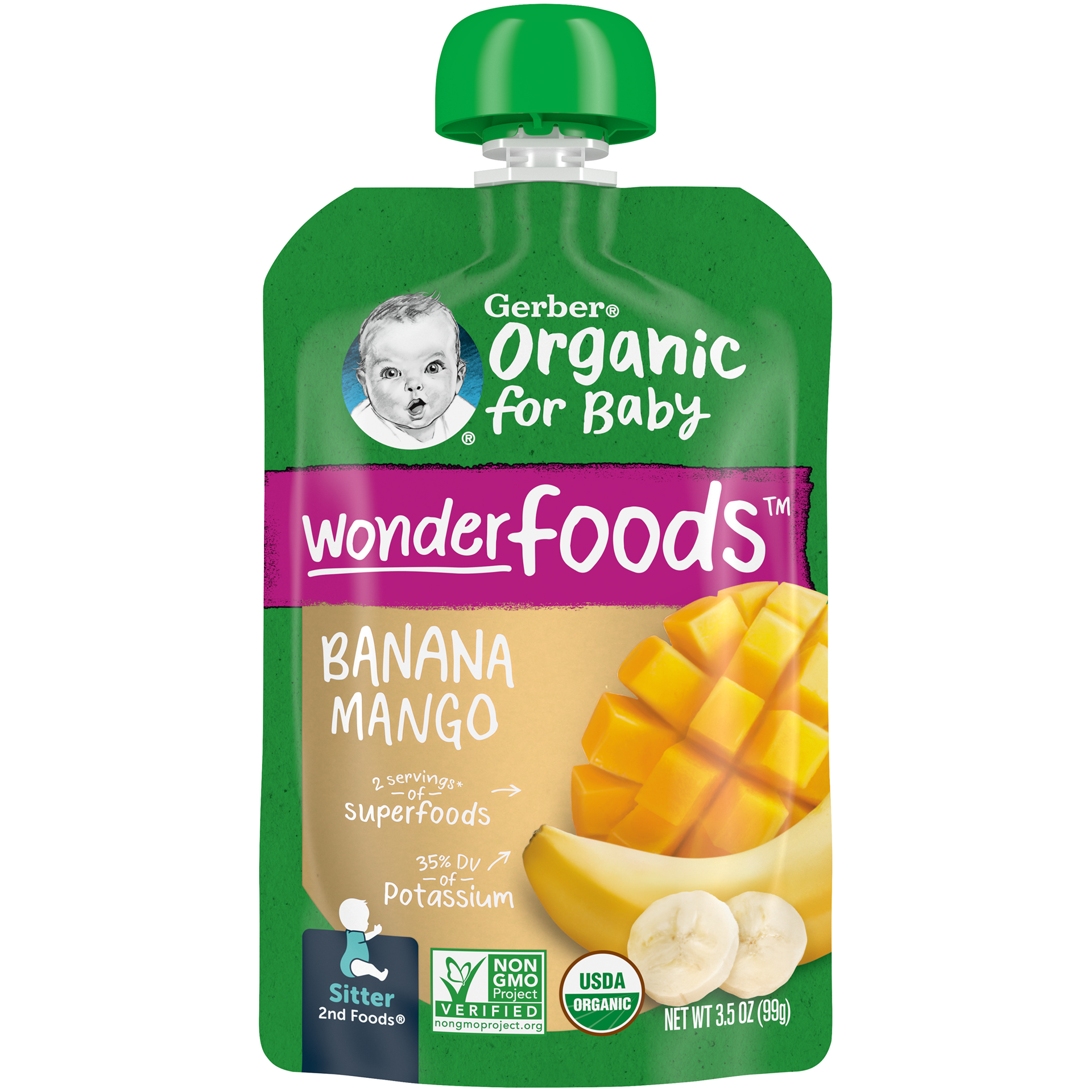 slide 1 of 12, Gerber 2nd Foods Organic for Baby, Banana Mango, 3.5 oz Pouch, 3.5 oz