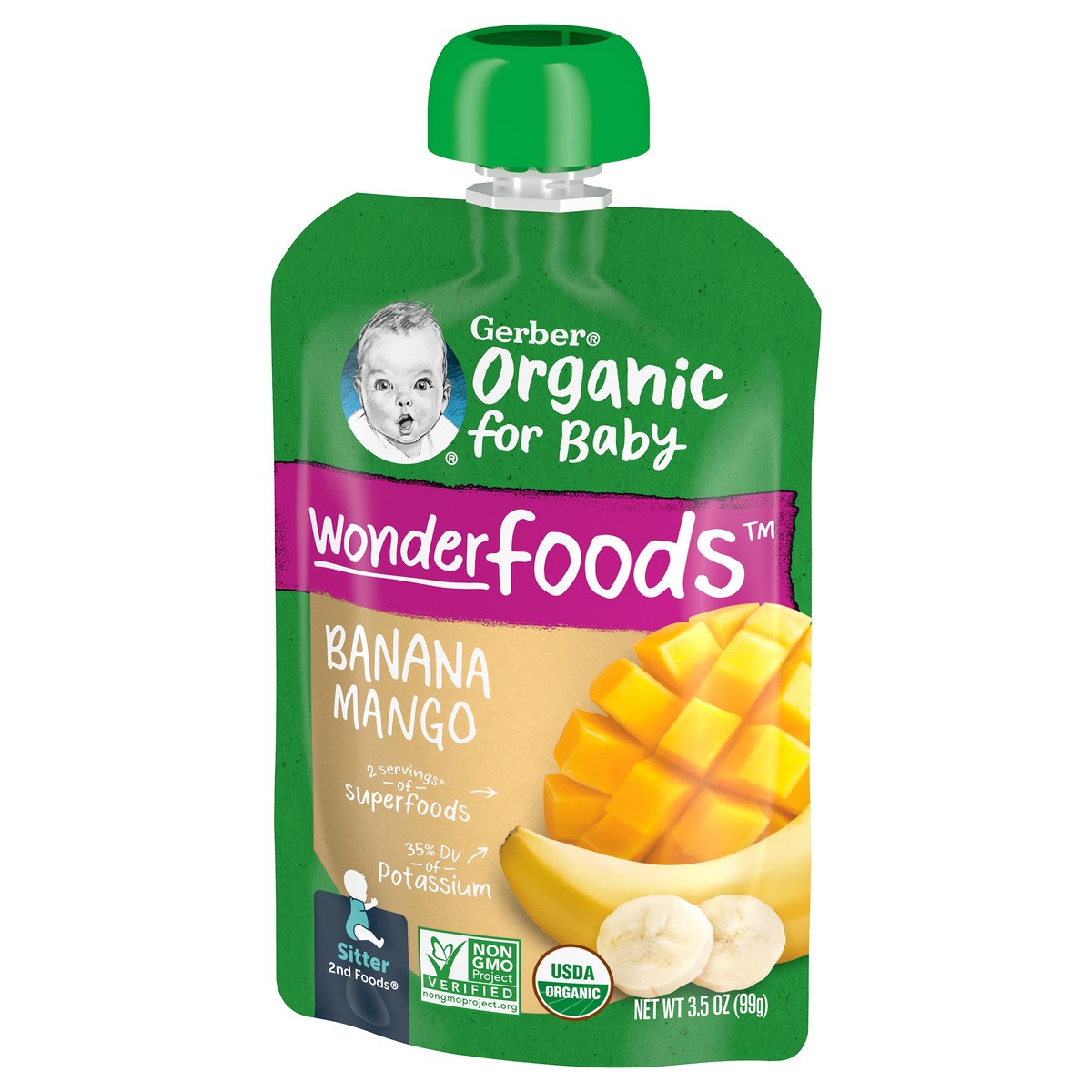 slide 11 of 12, Gerber 2nd Foods Organic for Baby, Banana Mango, 3.5 oz Pouch, 3.5 oz