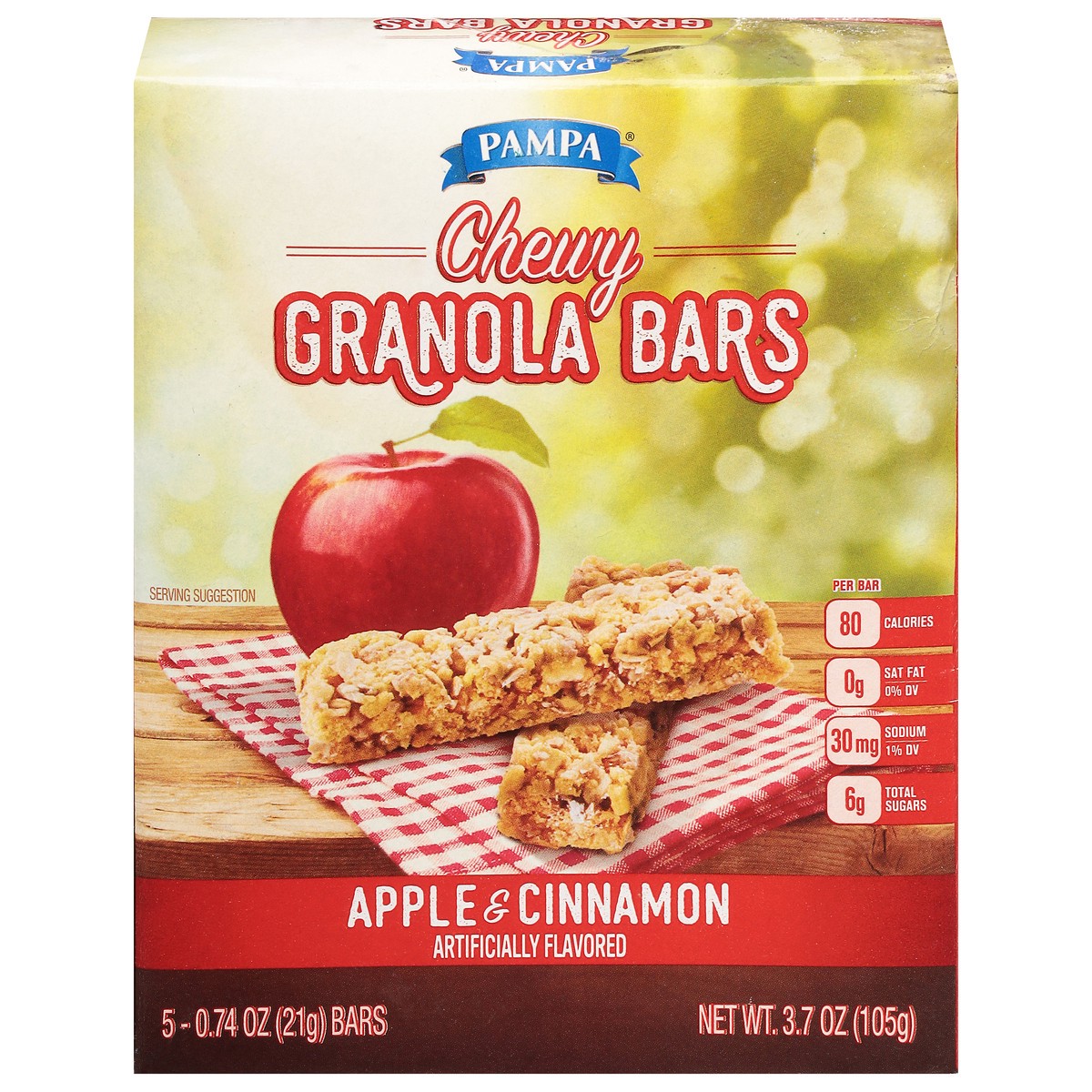 slide 1 of 9, Pampa Chewy Apple & Cinnamon Granola Bars 5 - 0.74 oz ea, 5 ct