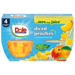 Dole Peaches Diced Yellow Cling In 100% Fruit Juice Cups - 4-4 Oz