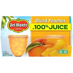 Del Monte Diced Peaches Fruit Cup Snacks In 100% Juice - 4 - 4 Oz