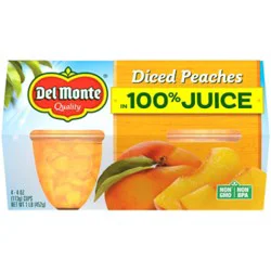 Del Monte Diced Peaches Fruit Cup Snacks In 100% Juice - 4 - 4 Oz