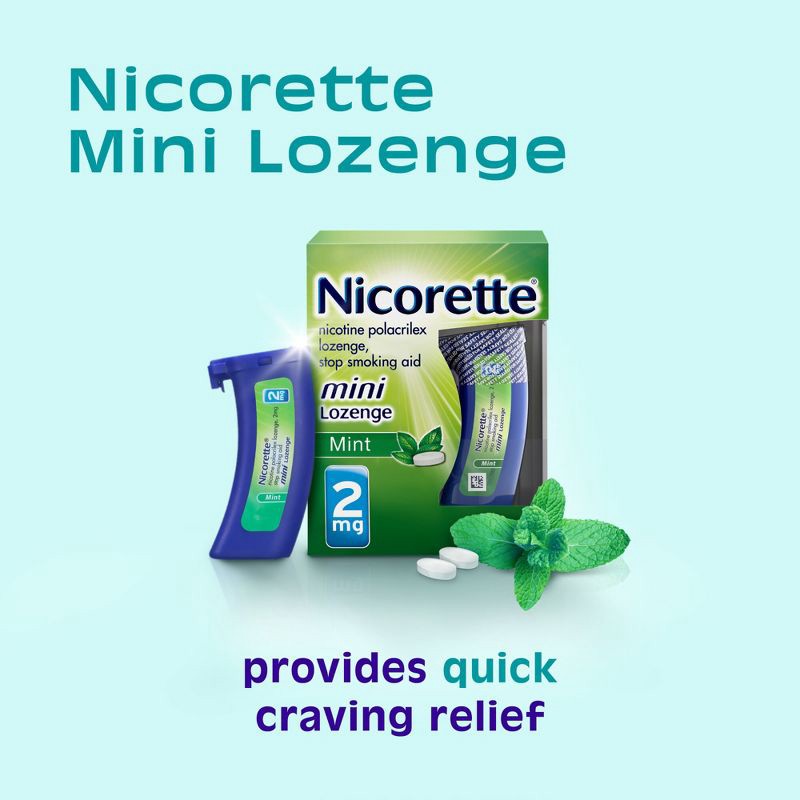 slide 3 of 9, Nicorette 2mg Stop Smoking Aid Nicotine Mini Lozenge - Mint - 81ct, 81 ct; 2 mg