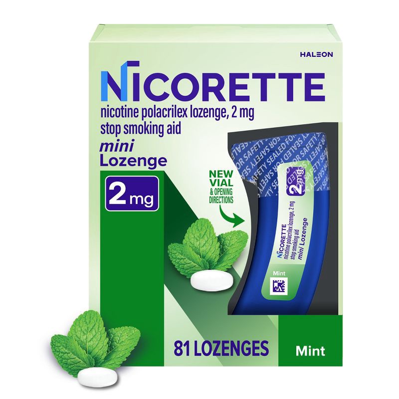 slide 1 of 9, Nicorette 2mg Stop Smoking Aid Nicotine Mini Lozenge - Mint - 81ct, 81 ct; 2 mg