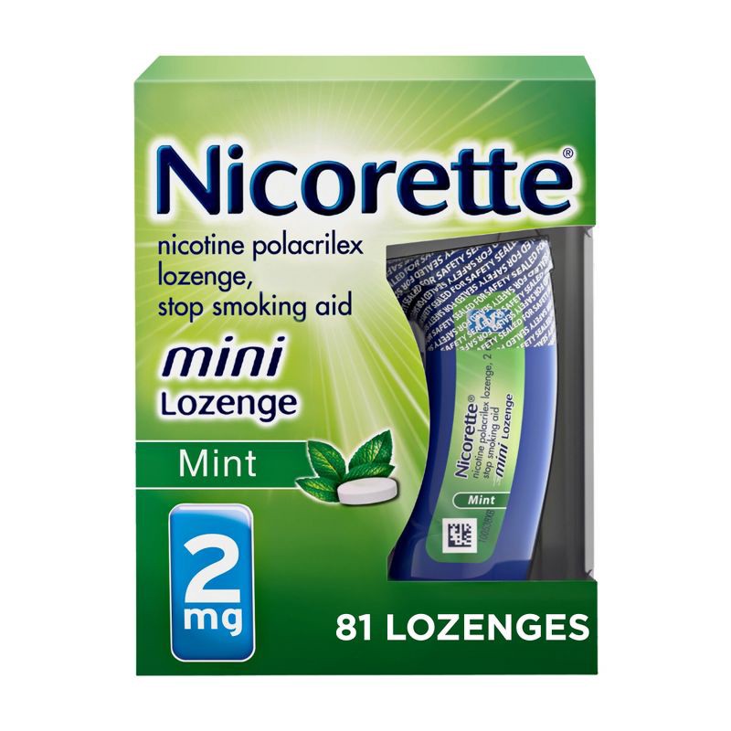 slide 1 of 9, Nicorette 2mg Stop Smoking Aid Nicotine Mini Lozenge - Mint - 81ct, 81 ct; 2 mg