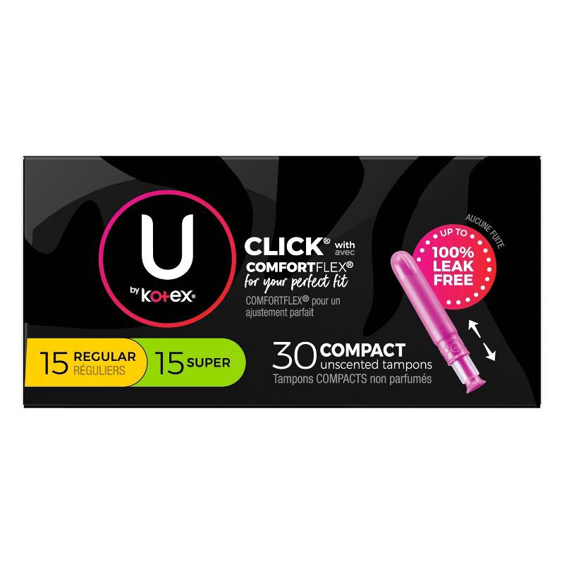 slide 9 of 10, U by Kotex Click Compact Tampons - Multipack - Regular/Super - Unscented - 30ct, 30 ct