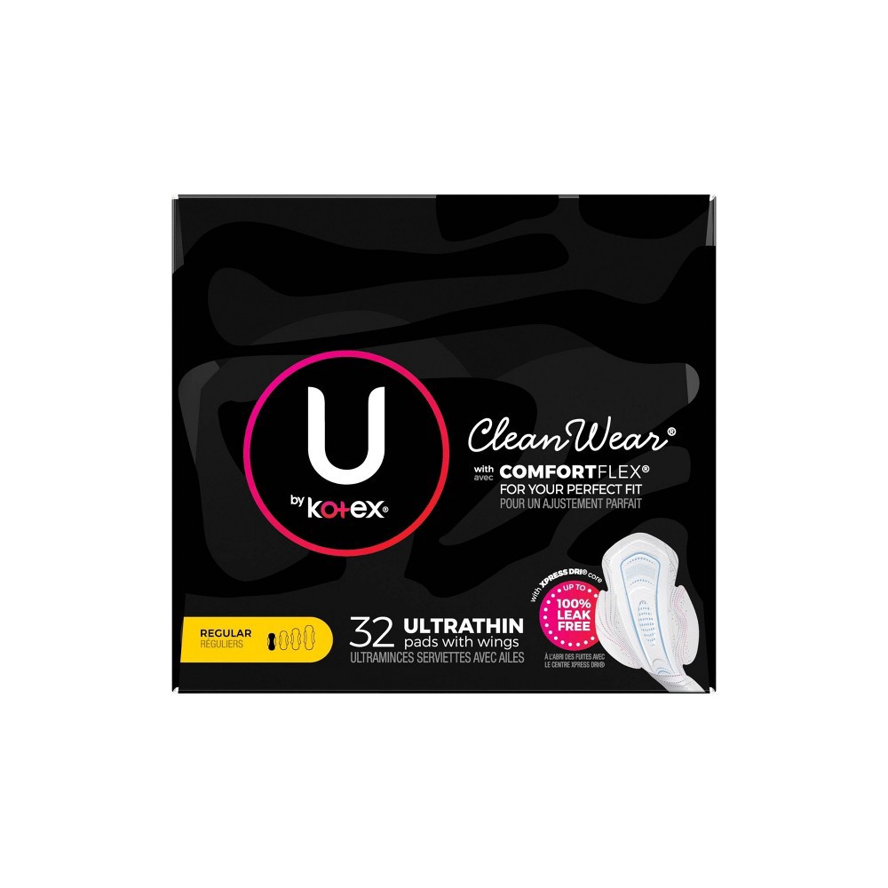 slide 7 of 7, U by Kotex CleanWear Ultra Thin Fragrance Free Pads with Wings - Regular - Unscented - 32ct, 32 ct