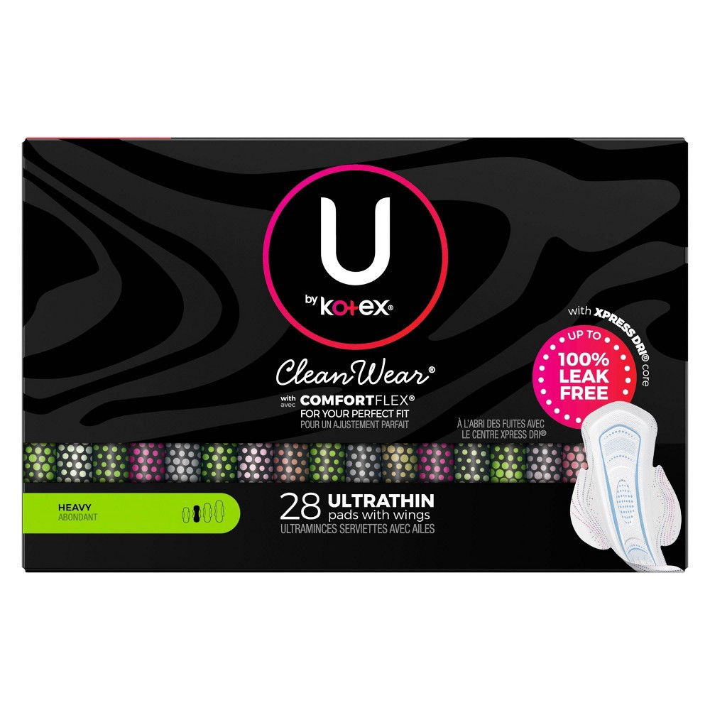 slide 6 of 10, U by Kotex CleanWear Ultra Thin Fragrance Free Pads with Wings - Heavy - Unscented - 28ct, 28 ct