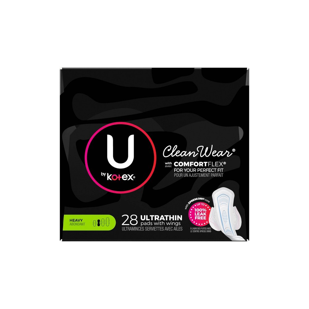 slide 7 of 10, U by Kotex CleanWear Ultra Thin Fragrance Free Pads with Wings - Heavy - Unscented - 28ct, 28 ct