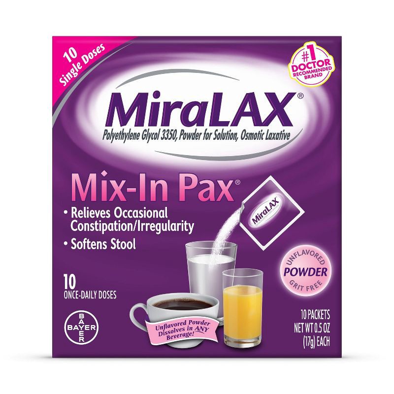 slide 1 of 6, Miralax #1 Physician Recommended Mix-In-Pax Gentle Constipation Relief Laxative Powder - 10ct, 10 ct