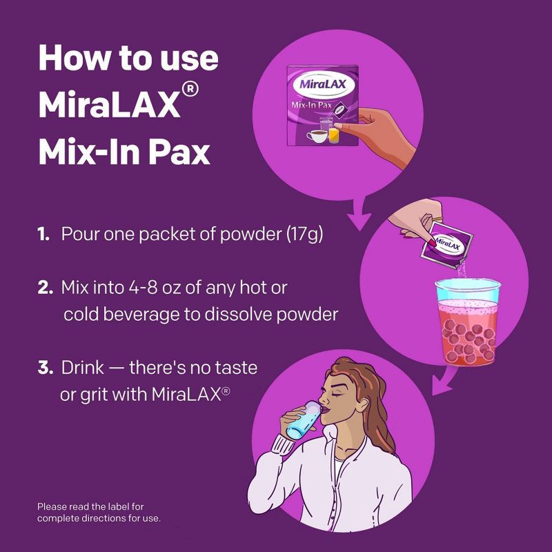 slide 4 of 9, Miralax #1 Physician Recommended Mix-In-Pax Gentle Constipation Relief Laxative Powder - 10ct, 10 ct