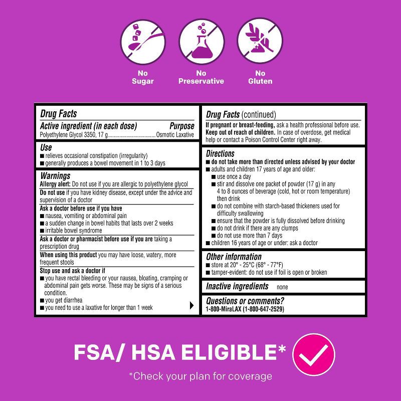 slide 5 of 6, Miralax #1 Physician Recommended Mix-In-Pax Gentle Constipation Relief Laxative Powder - 10ct, 10 ct