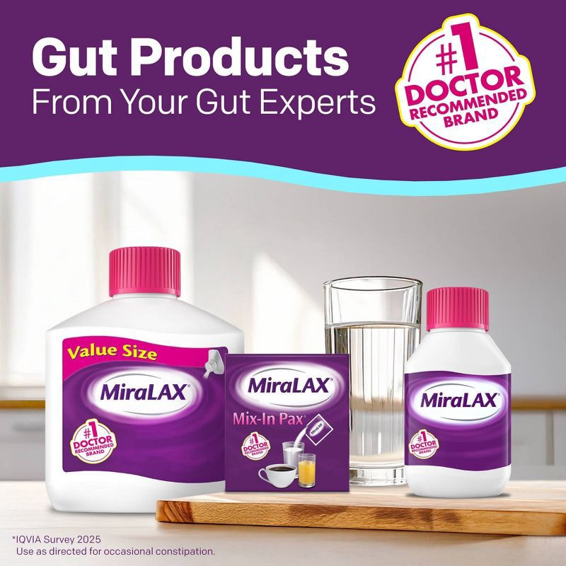 slide 6 of 9, Miralax #1 Physician Recommended Mix-In-Pax Gentle Constipation Relief Laxative Powder - 10ct, 10 ct