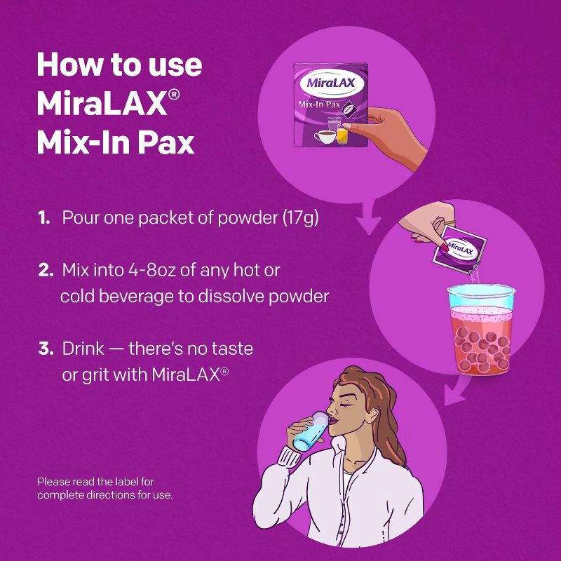 slide 8 of 9, Miralax #1 Physician Recommended Mix-In-Pax Gentle Constipation Relief Laxative Powder - 10ct, 10 ct