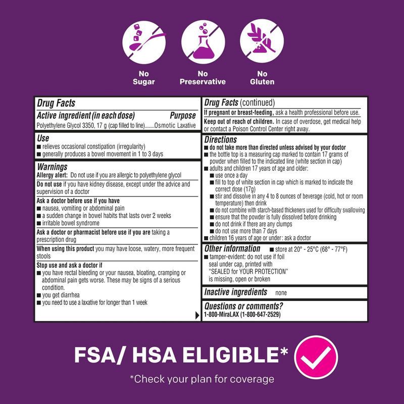 slide 7 of 9, Miralax #1 Physician Recommended Mix-In-Pax Gentle Constipation Relief Laxative Powder - 10ct, 10 ct