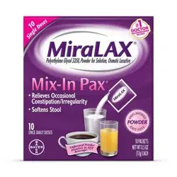 Miralax #1 Physician Recommended Mix-In-Pax Gentle Constipation Relief Laxative Powder - 10ct