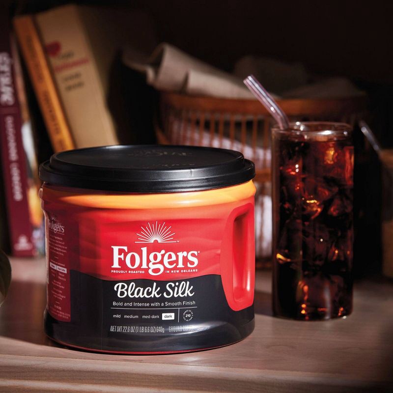 slide 2 of 5, Folgers Black Silk Dark Roast Ground Coffee - 22.6oz, 22.6 oz