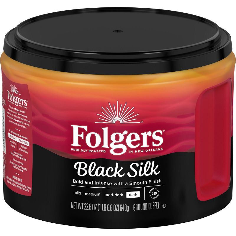 slide 1 of 5, Folgers Black Silk Dark Roast Ground Coffee - 22.6oz, 22.6 oz