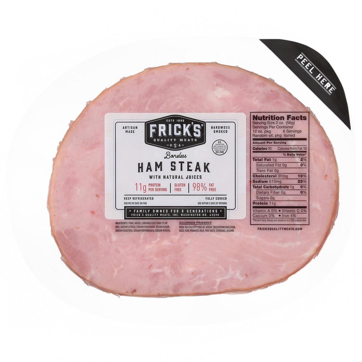 slide 1 of 12, Frick's Boneless Ham Steak with Natural Juices 1 ea, 1 ct