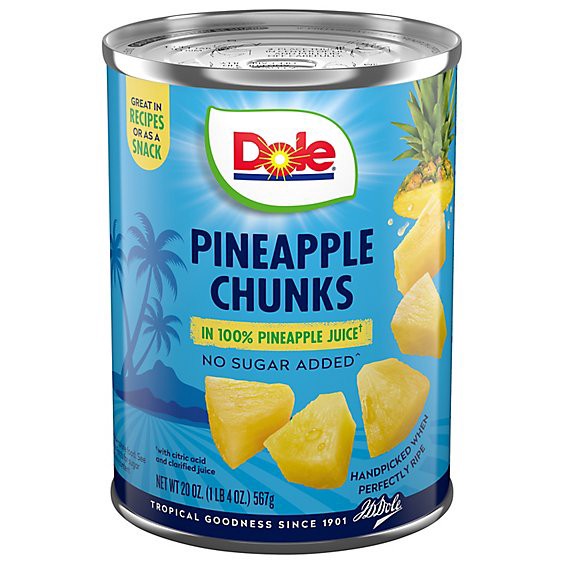 slide 1 of 10, Dole Pineapple Chunks In 100% Pineapple Juice - 20 Oz, 20 oz