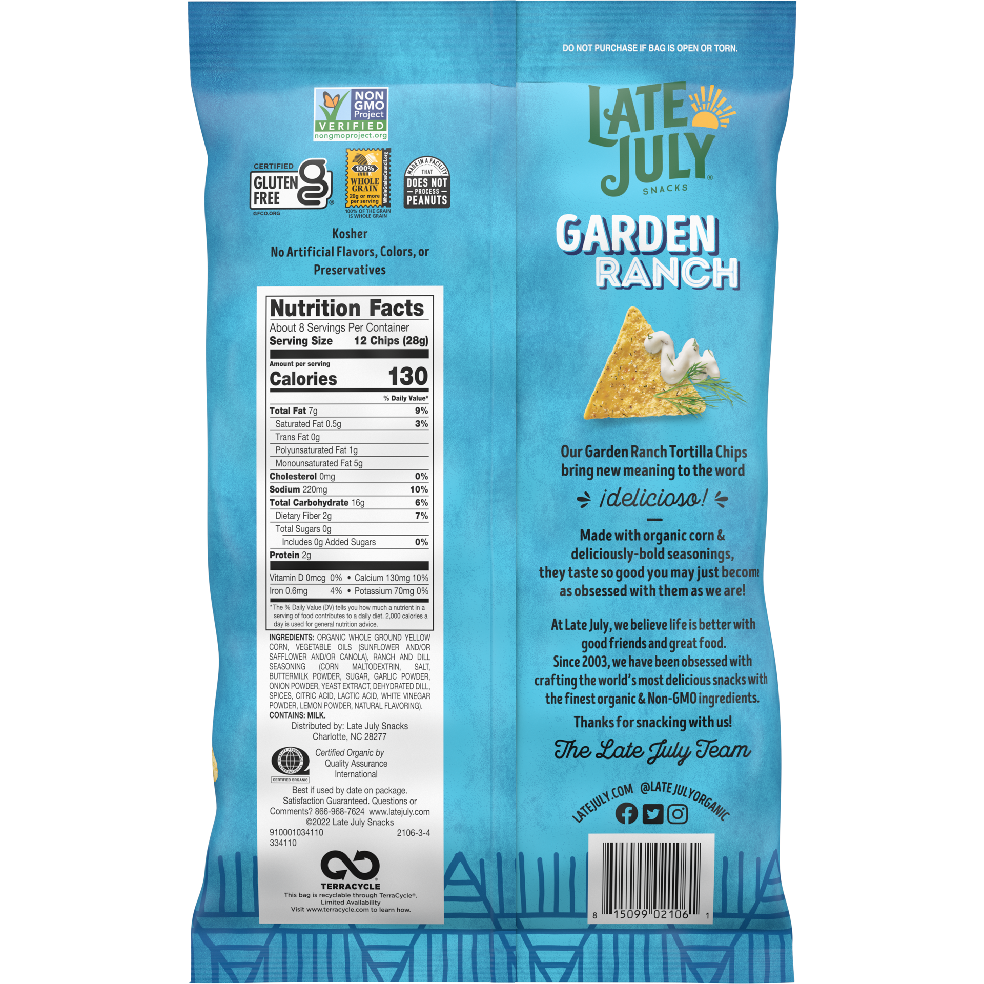 slide 3 of 5, Late July Snacks, Garden Ranch Tortilla Chips, 7.8-oz. Bag, 1 ct